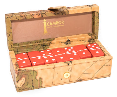 Jumbo Size Deluxe Double Six Dominoes Set with leatherette map case