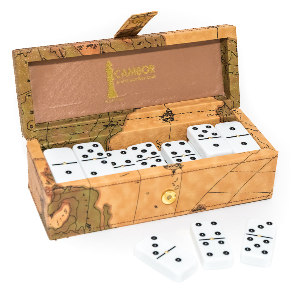 Jumbo Size Deluxe Double Six Dominoes Set with leatherette map case