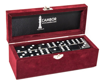 Jumbo Size Double Six Dominoes Set with elegant red velvet case