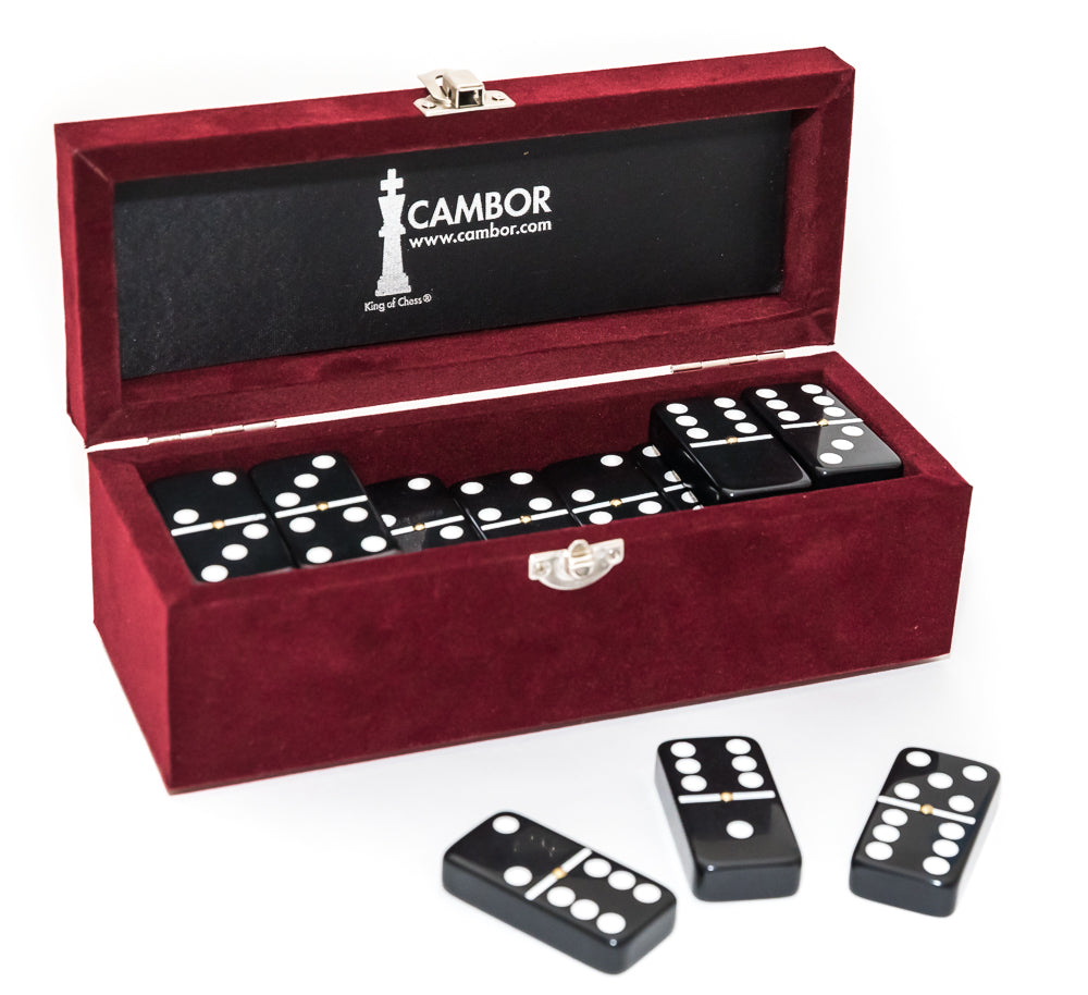 Jumbo Size Double Six Dominoes Set with elegant red velvet case