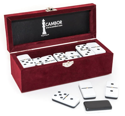 Jumbo Size Double Six Dominoes Set with elegant red velvet case