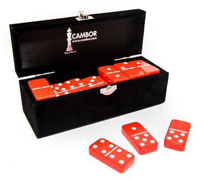 Jumbo Size Double Six Dominoes Set with elegant black velvet case