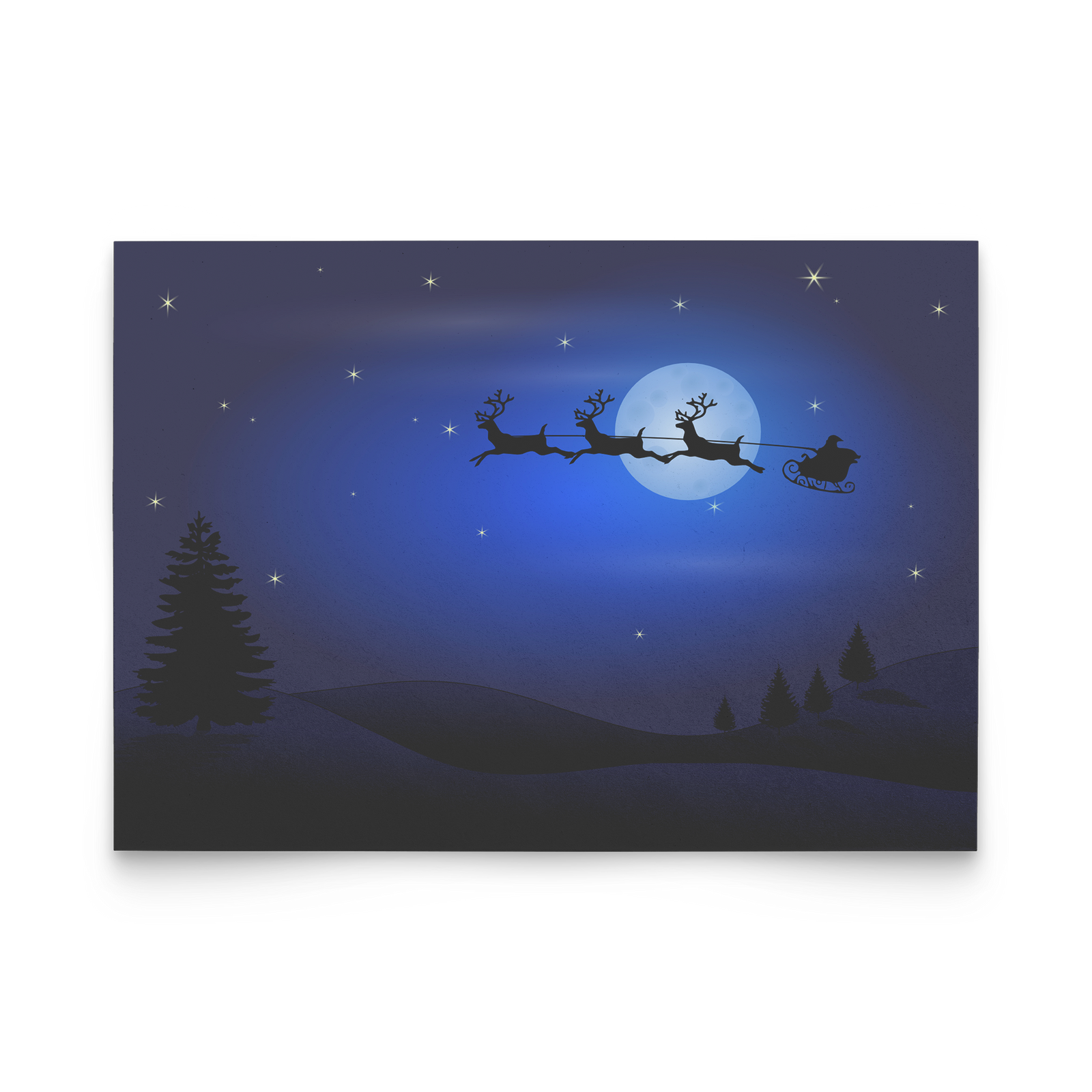 Santa sleigh reindeer silhouette in the moon - Flat Greeting Card (Pack of 10/30/50 pcs)