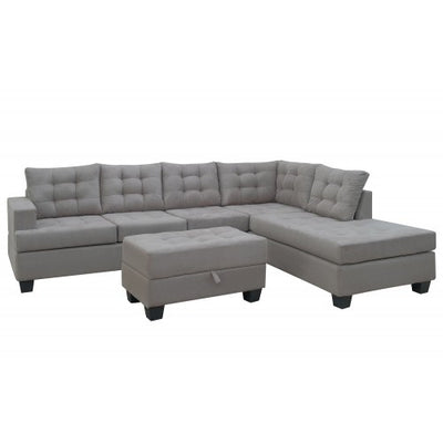 Sofa 3-Piece Sectional with Chaise Lounge and Storage Ottoman L Shape Couch