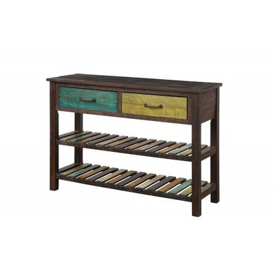 Multicolored rustic Console Table / Sofa Table with Drawers and 2 Tiers Shelves