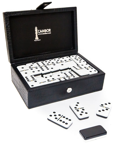 Jumbo Size Double Six Dominoes Set with premium leatherette case