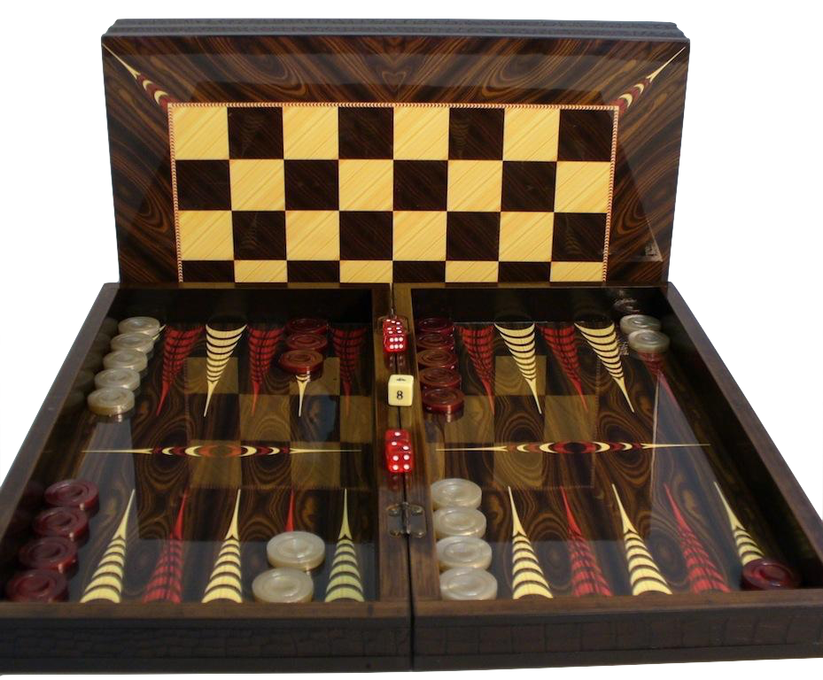 Elegant Brown Croc Trim Backgammon with Chessboard