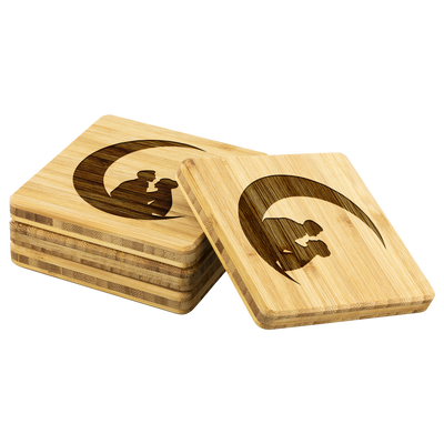 Couple in the moon - Bamboo coaster (set of 4)