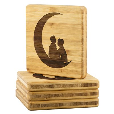 Couple in the moon - Bamboo coaster (set of 4)