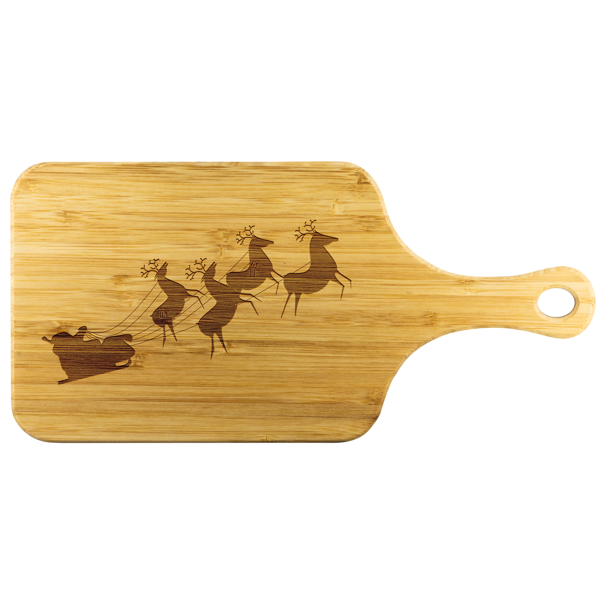 Santa Claus Reindeer Christmas Sled - Wood Cutting Board With Handle