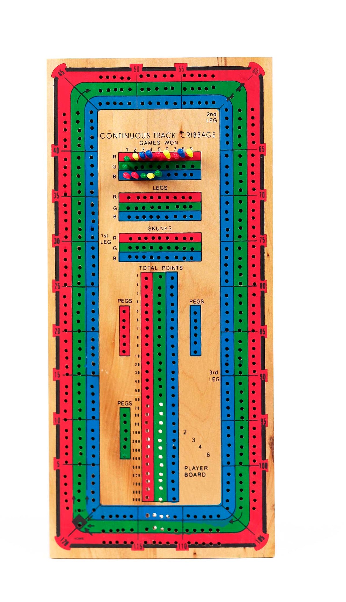 Continuous Triple Track Wood Cribbage board