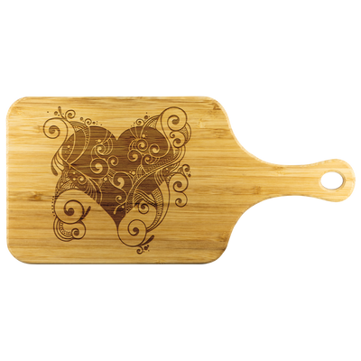 Floral Heart - Wood Cutting Board With Handle