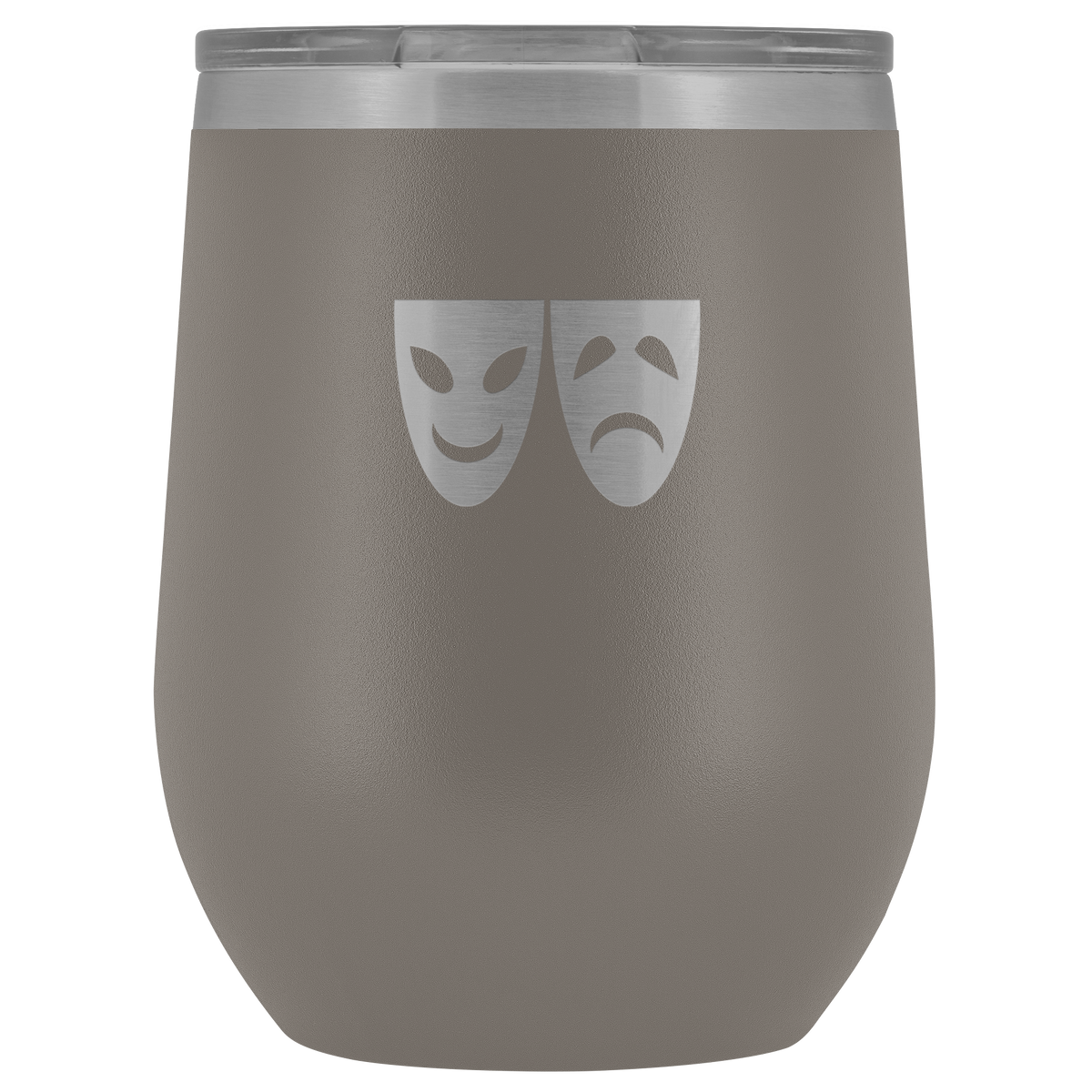 Happy and Sad Face masks stainless steel vacuum insulated Stemless Wine Tumbler with clear lid