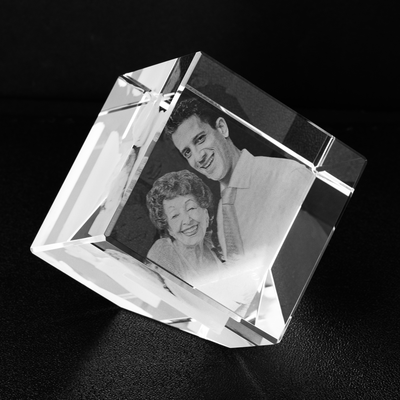Personalized Crystal - Cut-Corner Cube with optional LED base