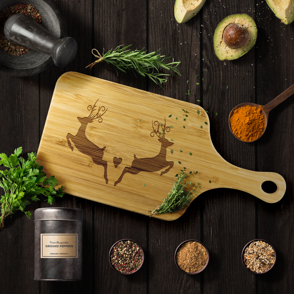 Reindeer heart - Wood Cutting Board With Handle