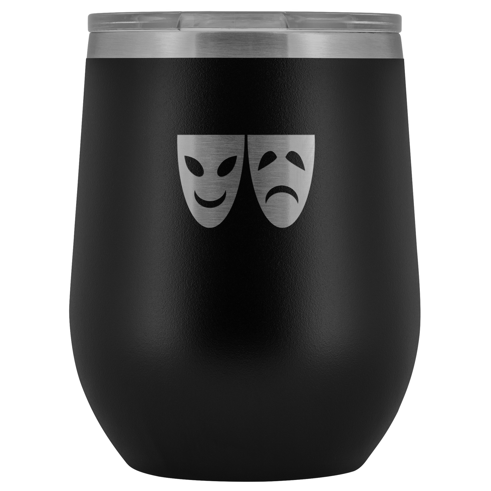 Happy and Sad Face masks stainless steel vacuum insulated Stemless Wine Tumbler with clear lid