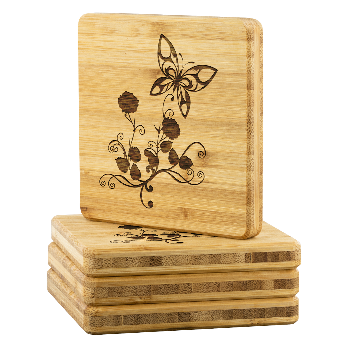 Butterfly - Bamboo coaster (set of 4)