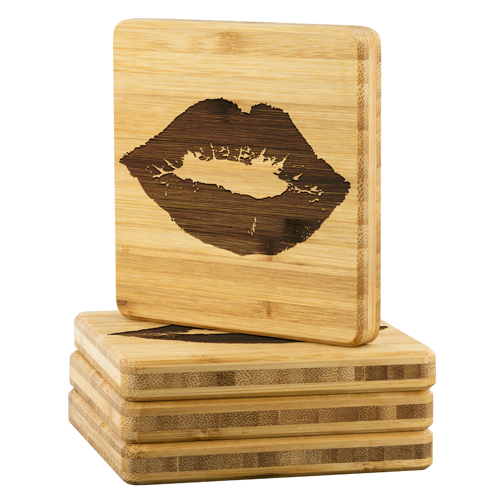 Lips - Bamboo coaster (set of 4)