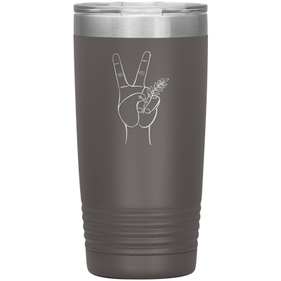 Dove hand peace symbol 20 oz stainless steel Vacuum insulated hot and cold beverage Tumbler