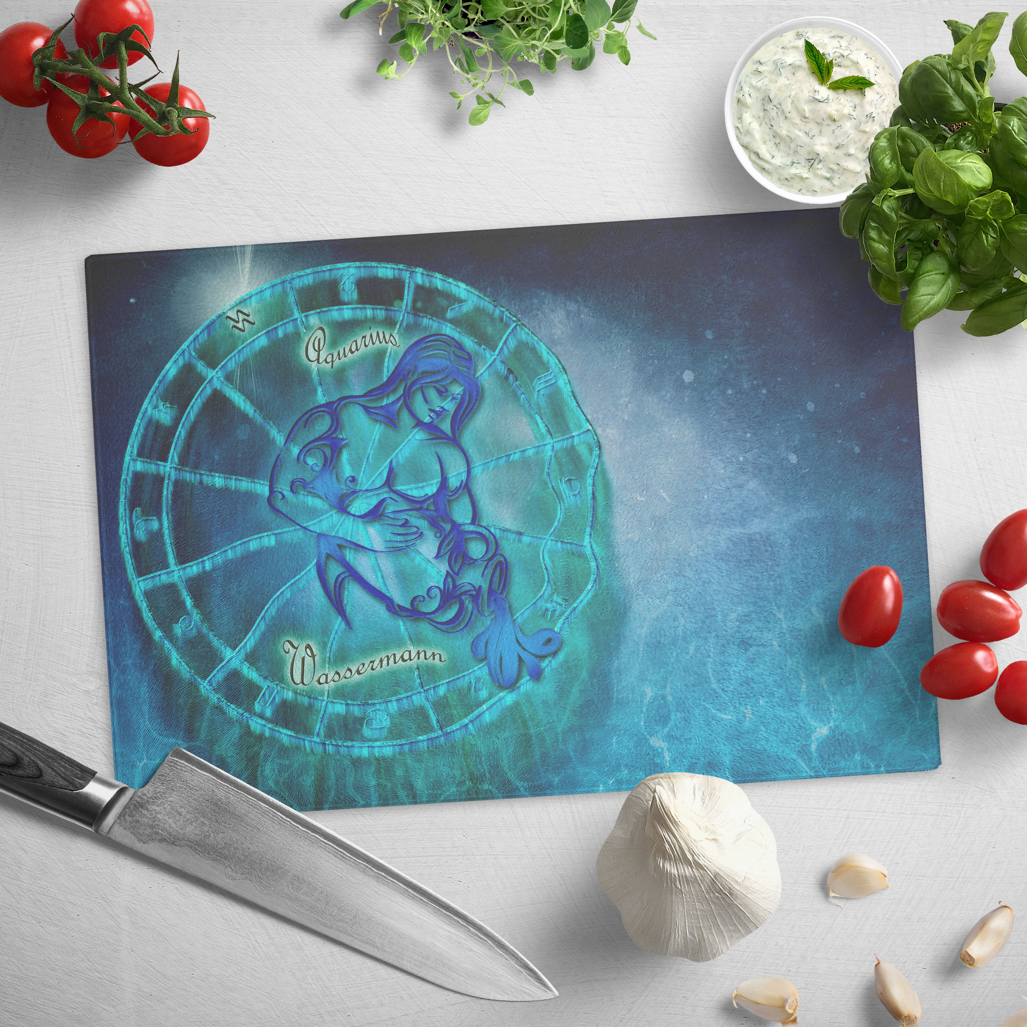 Zodiac Aquarius - Glass cutting board