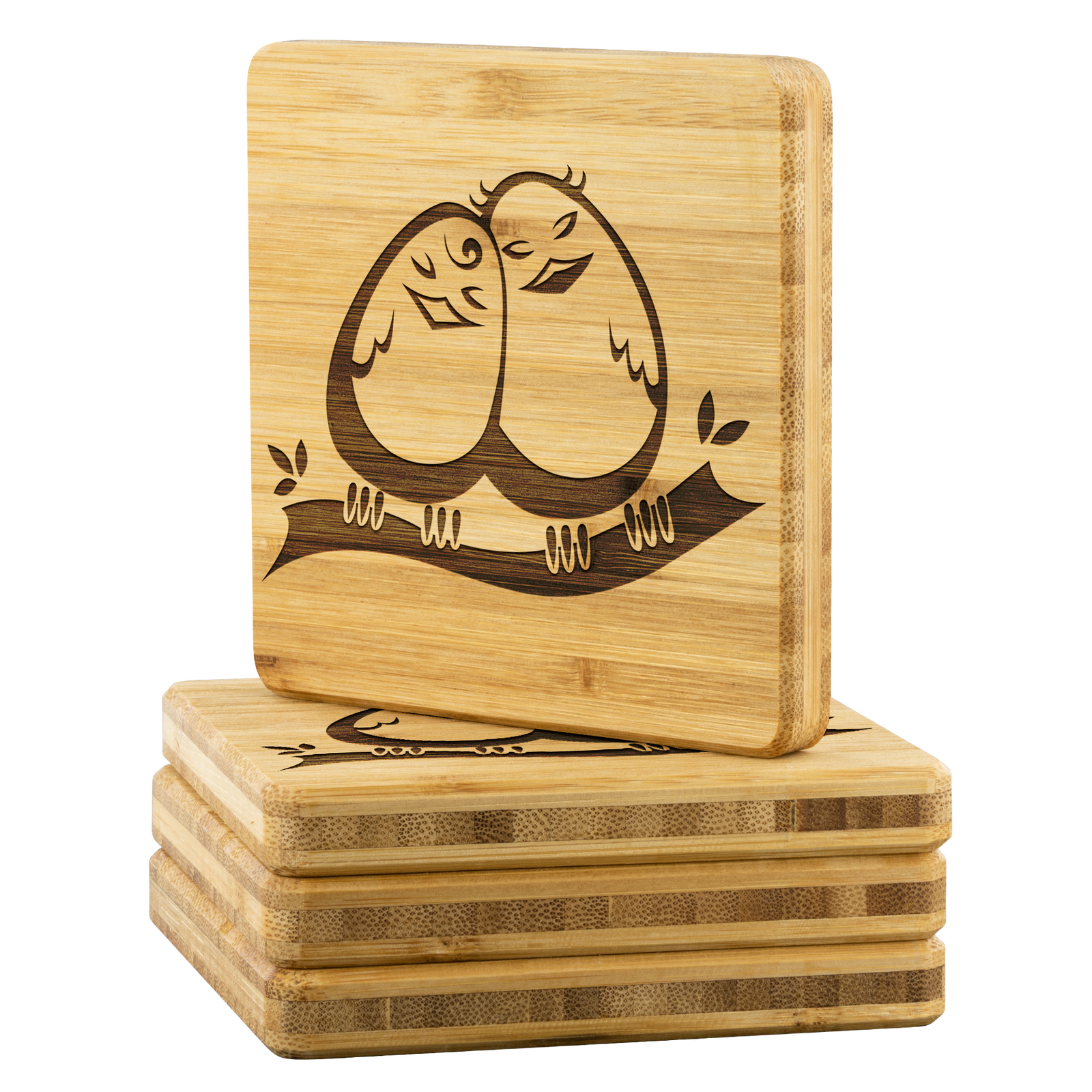 Love birds - Bamboo coaster (set of 4)