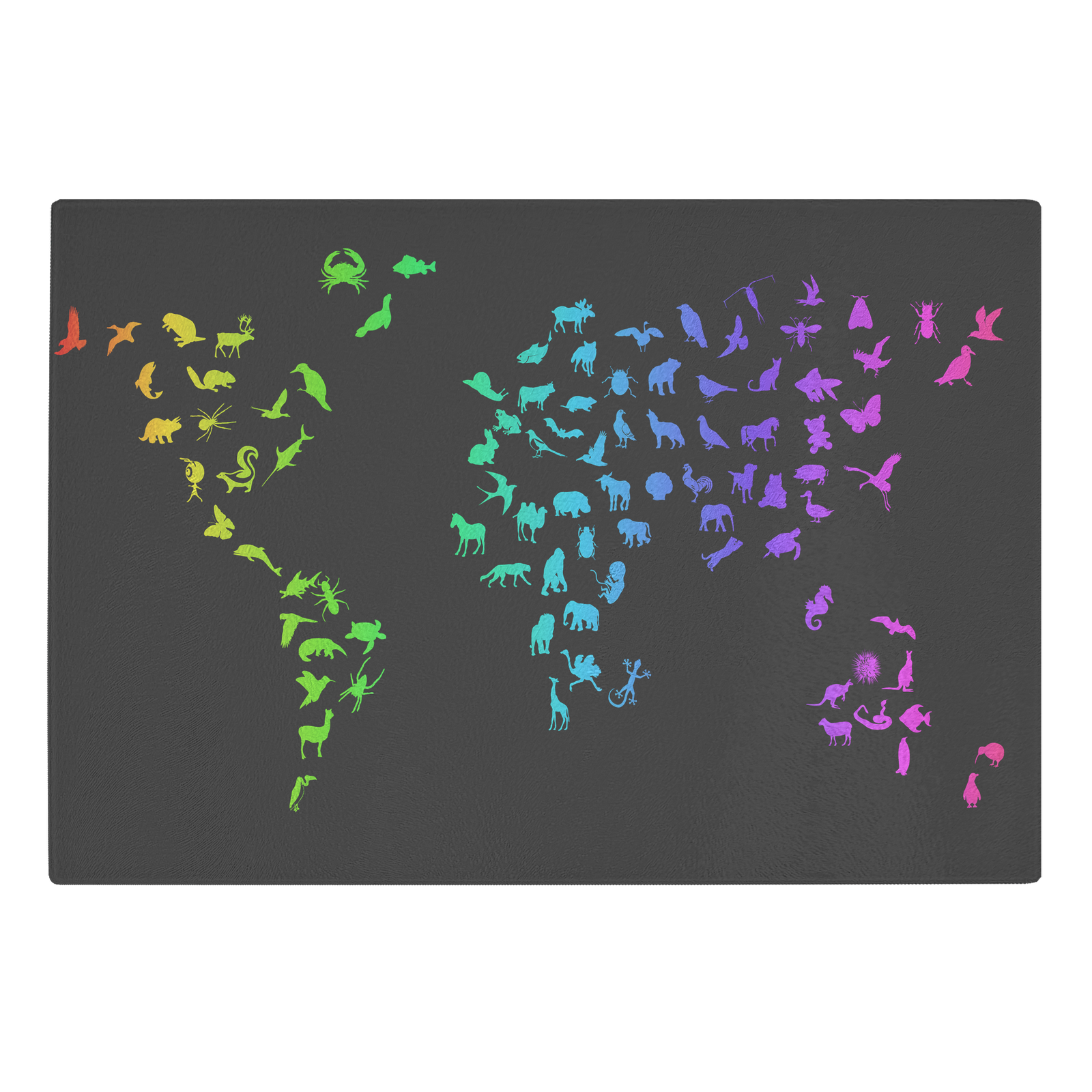 Animal world map - Glass cutting board