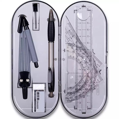 Math Geometry Kit 8 Pieces - Compass, Protractor, Rulers, Pencil Lead Refills, Pencil, Eraser