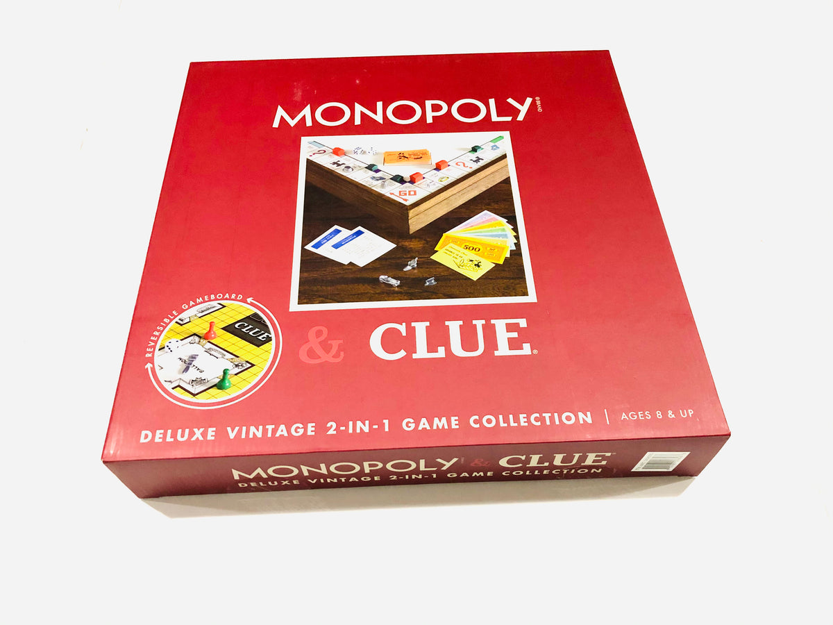 Monopoly and Clue - Deluxe Vintage 2-in-1 Game Collection with reversible game board