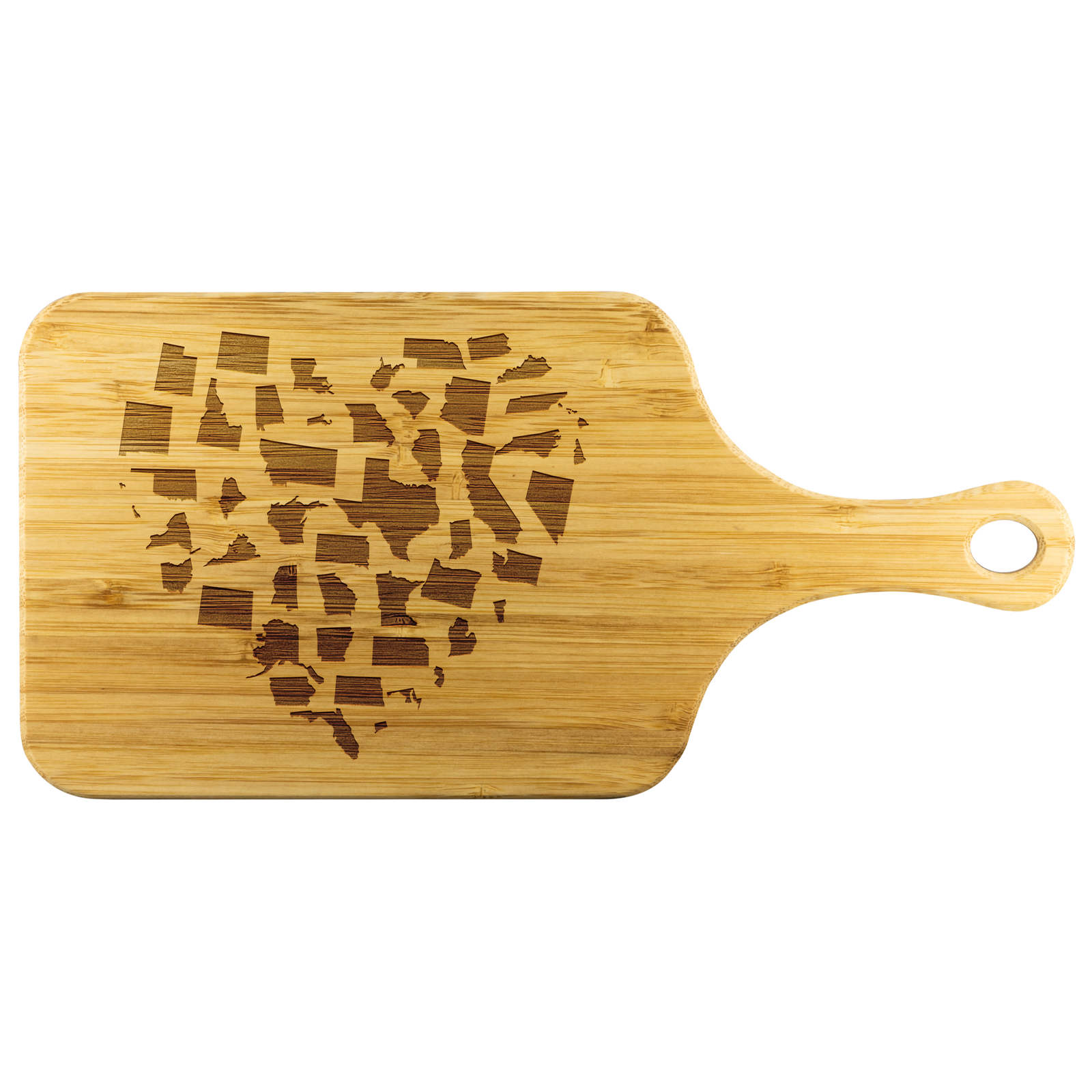 USA States Heart Wood Cutting Board With Handle