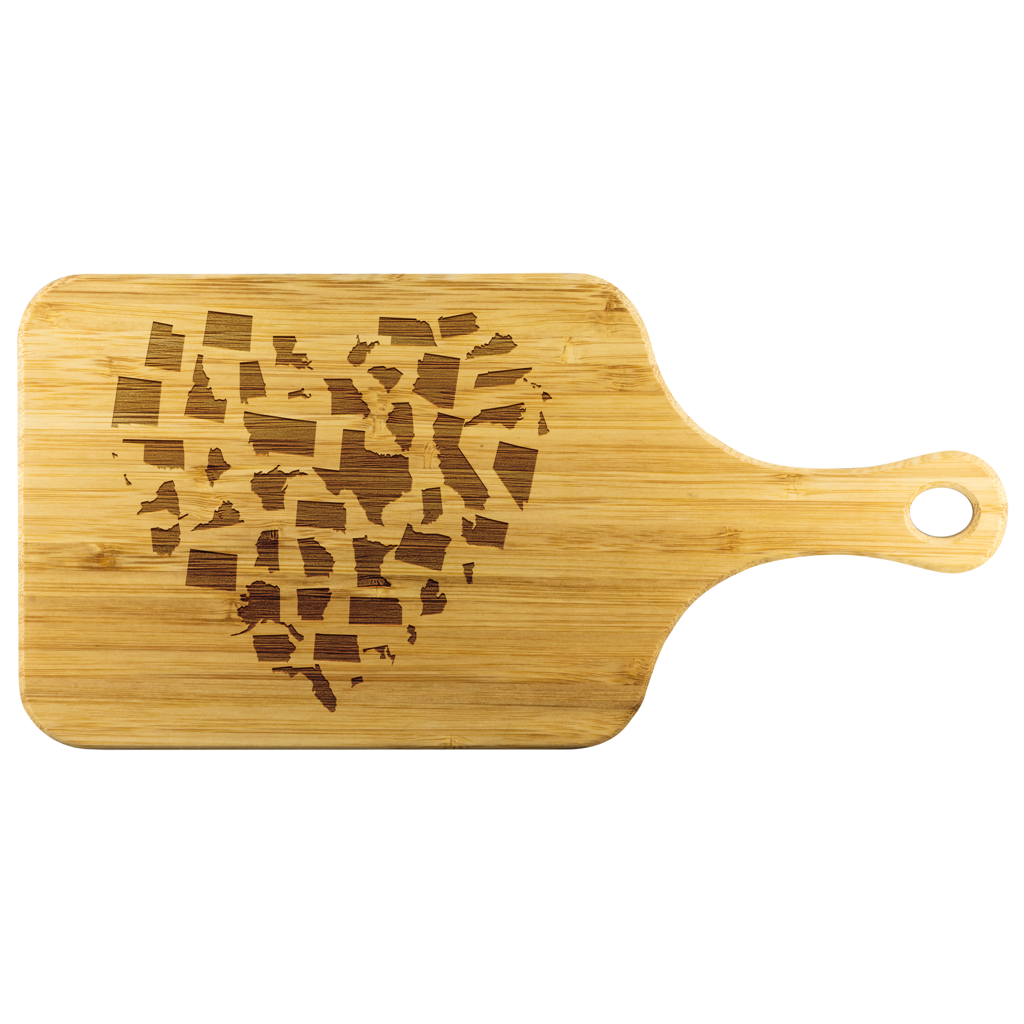 USA States Heart Wood Cutting Board With Handle