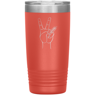 Dove hand peace symbol 20 oz stainless steel Vacuum insulated hot and cold beverage Tumbler