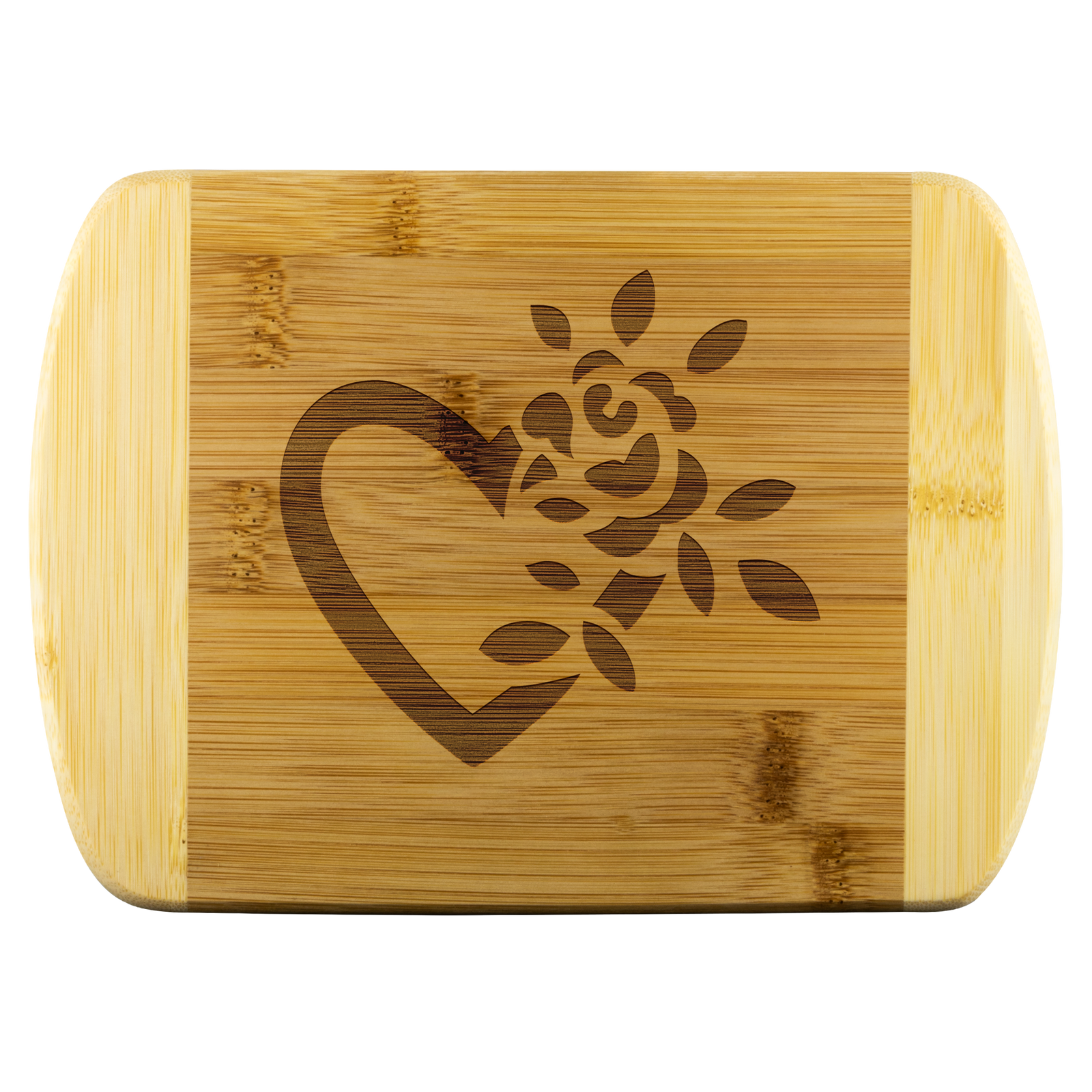 Laser etched flowering heart Round Edge Wood cutting board