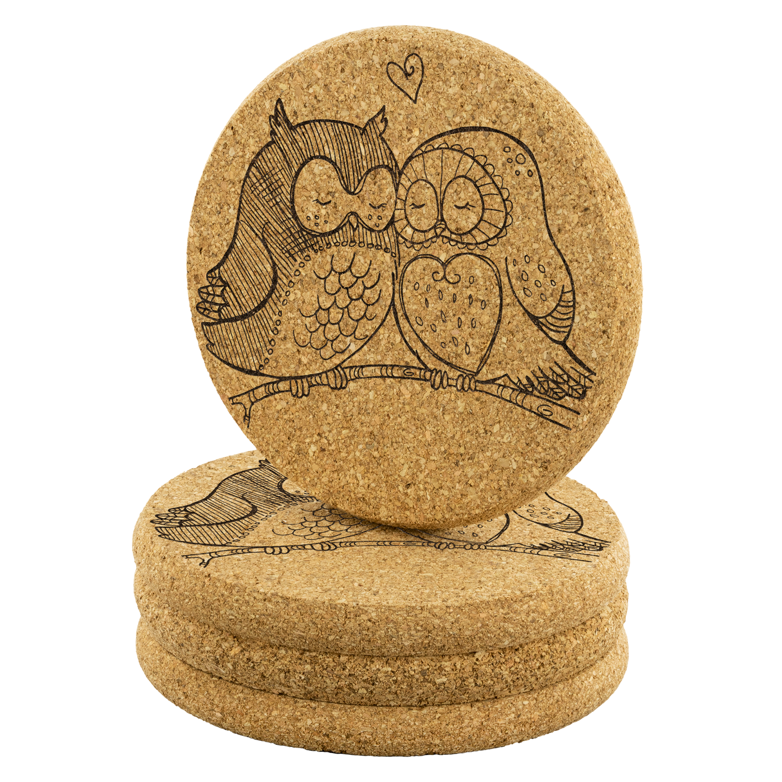 Owl pair in love - Round Cork Coaster (set of 4)