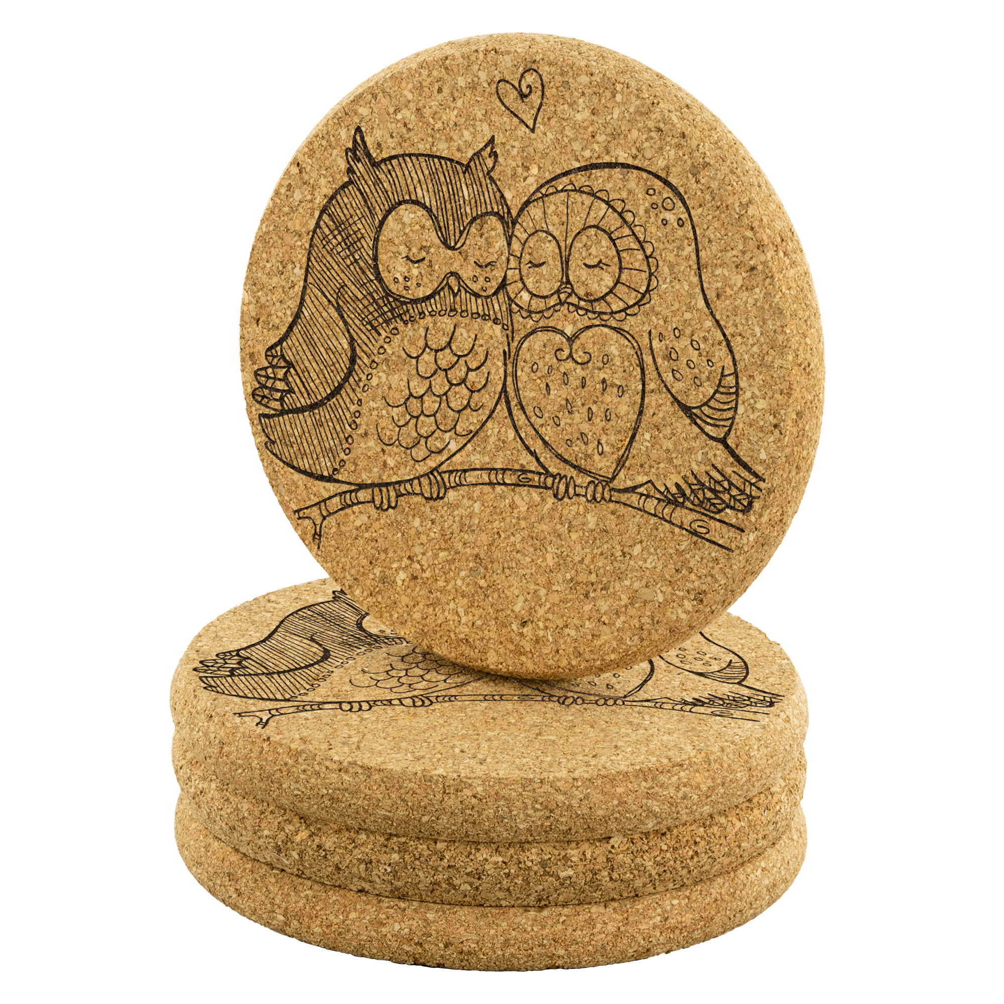 Owl pair in love - Round Cork Coaster (set of 4)