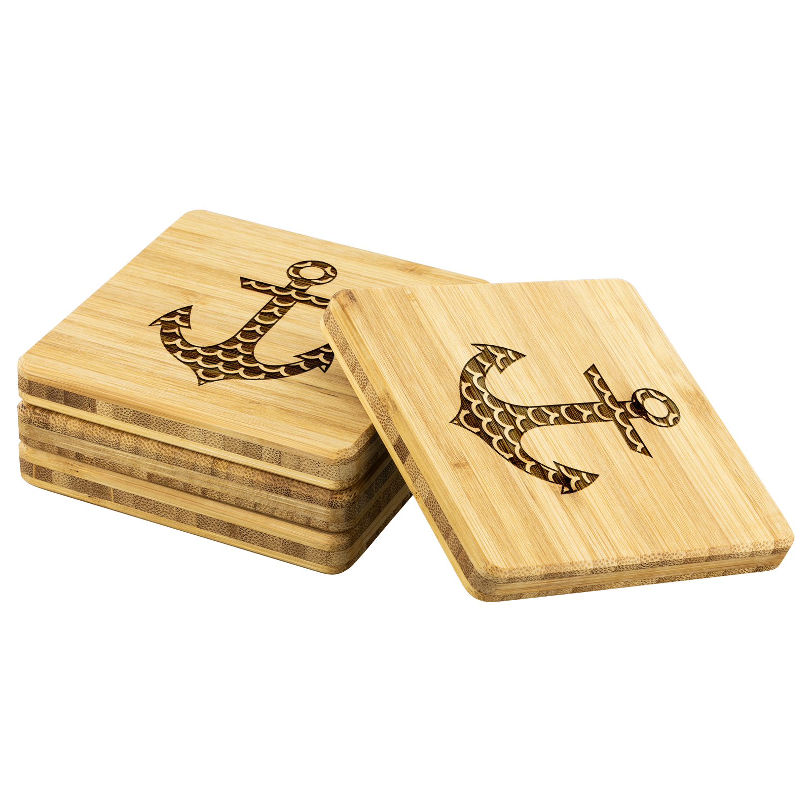 Anchor - Bamboo coaster (set of 4)