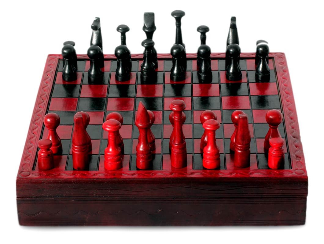 Handcrafted African Wood and Leather Chess Set