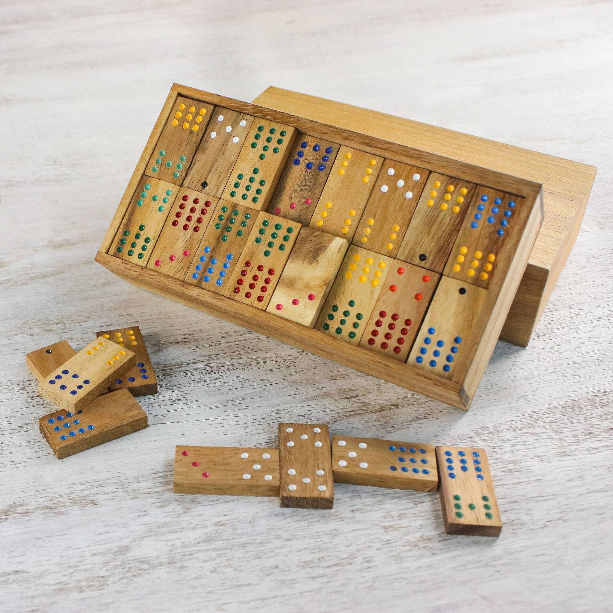"Colorful Dominoes" Colorful Rain Tree Wood Domino Set Game handmade
