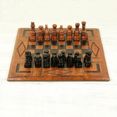 Ananse Hardwood and Leather Chess Set