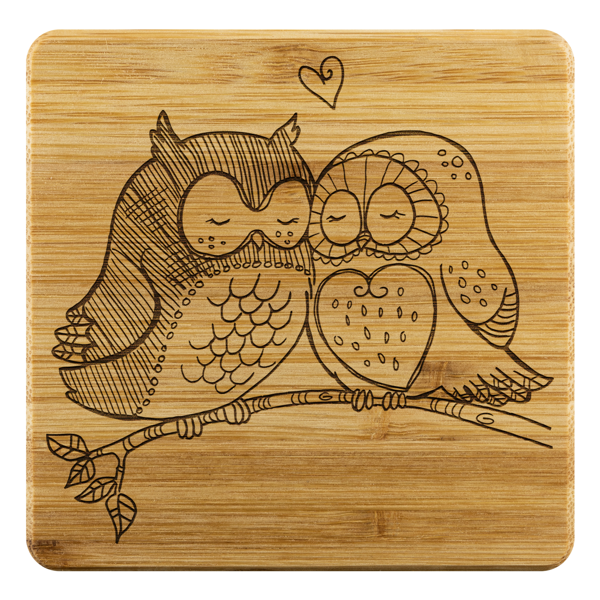 Owl pair in love - Bamboo coaster (set of 4)