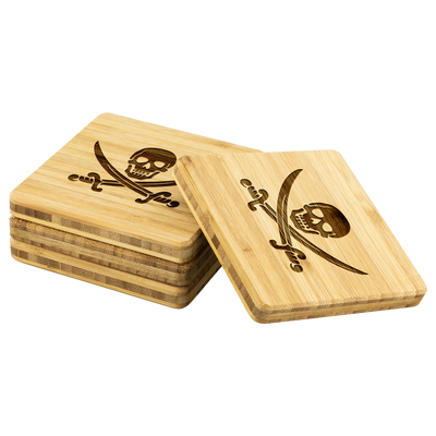 Pirate skull and cross swords - Bamboo coaster (set of 4)