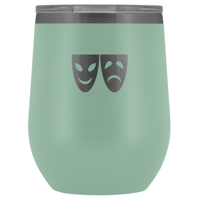 Happy and Sad Face masks stainless steel vacuum insulated Stemless Wine Tumbler with clear lid