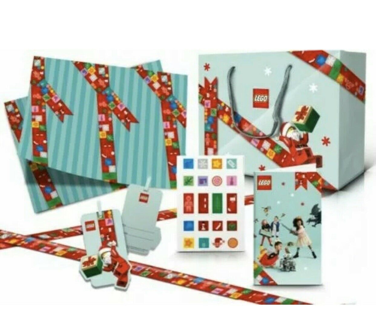 Lego Vip Gifting Wrapping Paper Bag Ribbon Tag Sticker Christmas Card Set