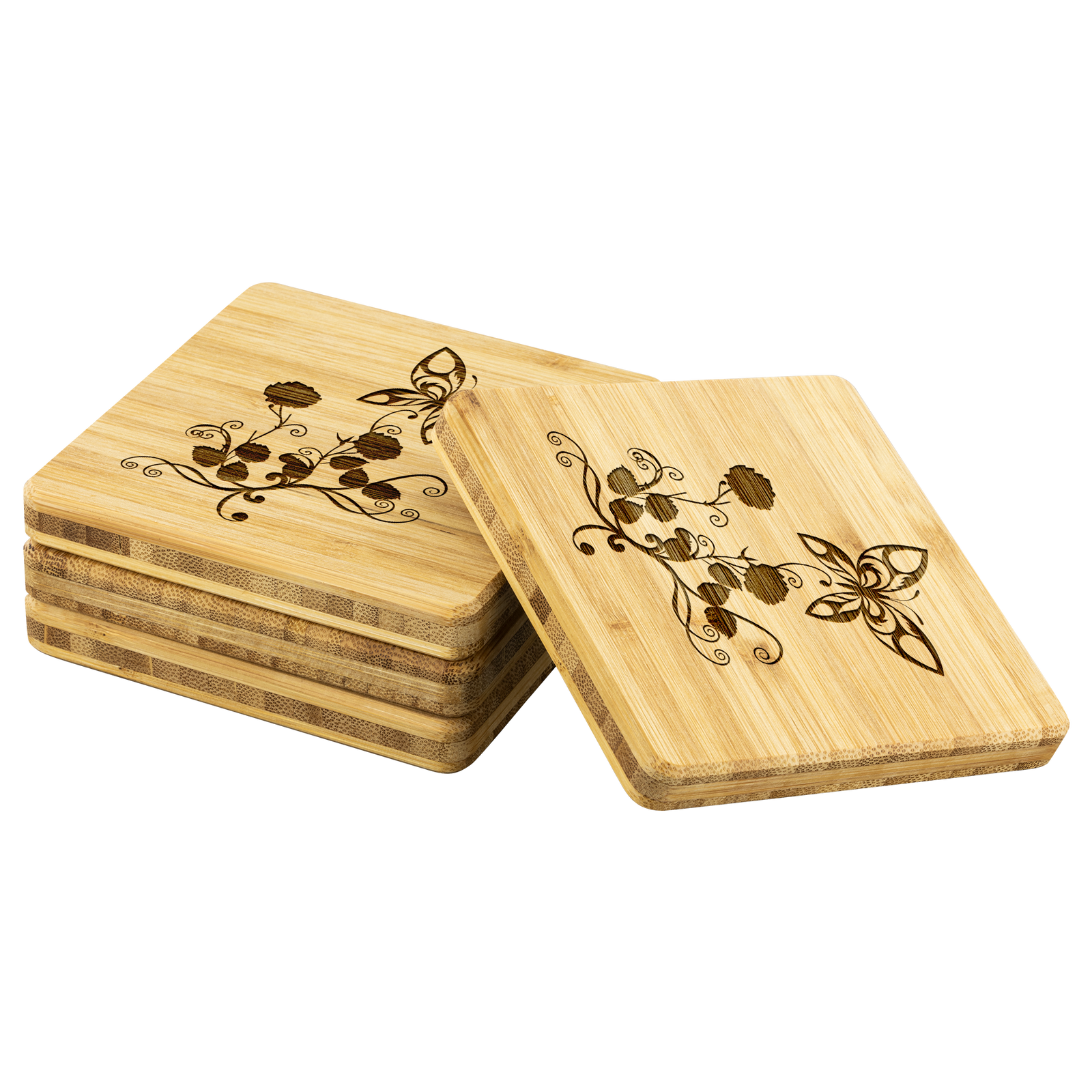 Butterfly - Bamboo coaster (set of 4)
