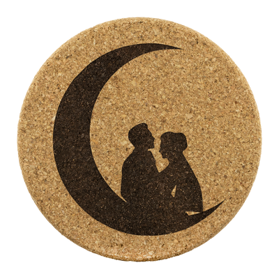 Couple on the moon - Round Cork Coaster (set of 4)