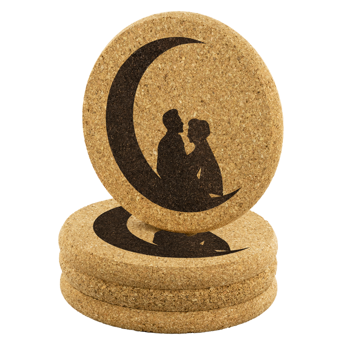 Couple on the moon - Round Cork Coaster (set of 4)