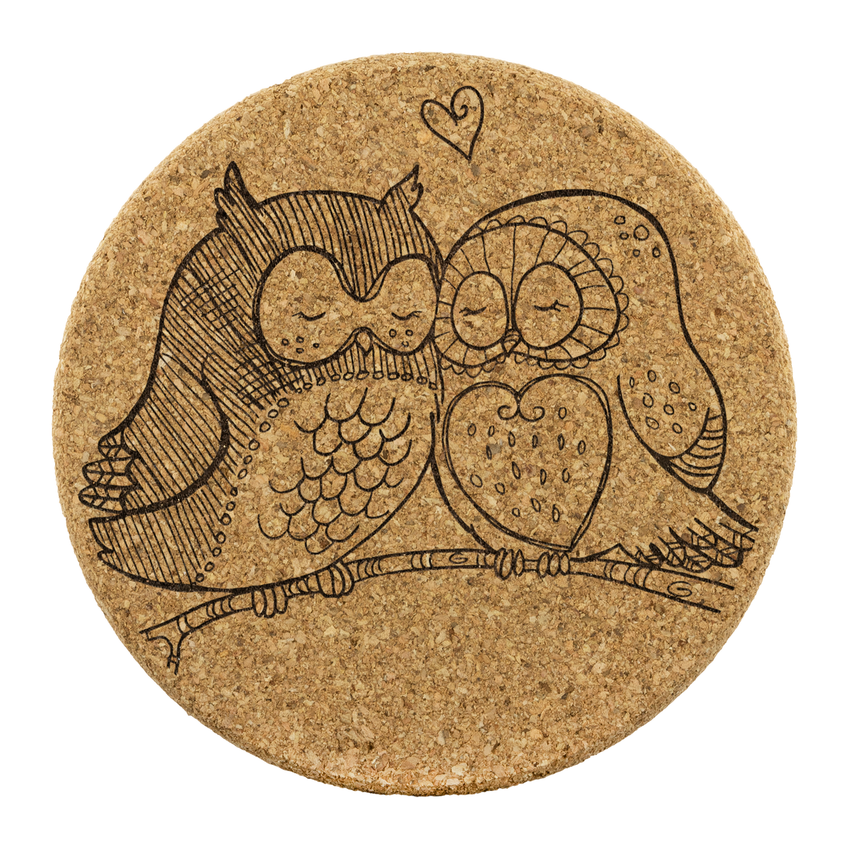 Owl pair in love - Round Cork Coaster (set of 4)
