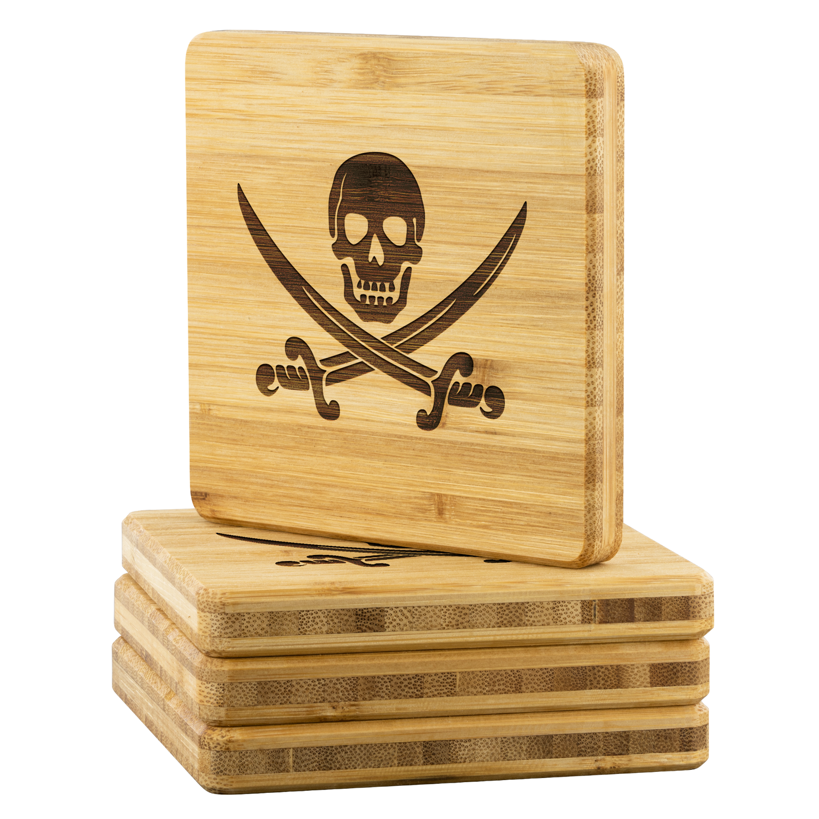 Pirate skull and cross swords - Bamboo coaster (set of 4)