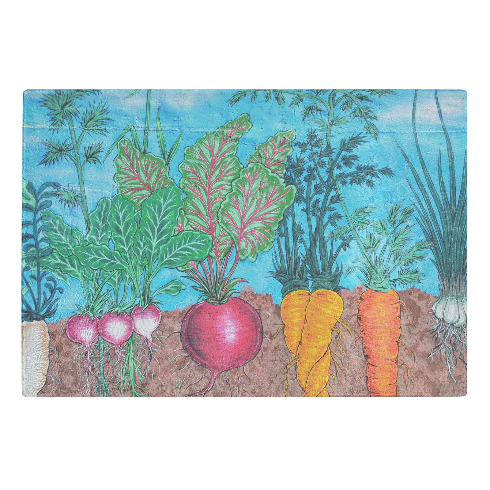 The root vegetables- glass cutting board