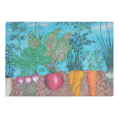 The root vegetables- glass cutting board