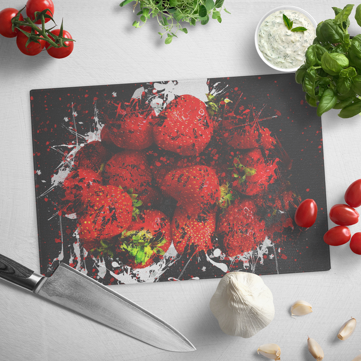 Strawberries - Glass cutting board